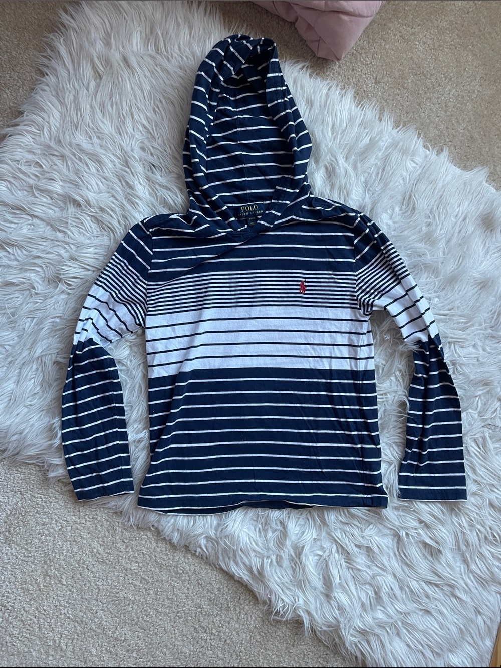 Polo by Ralph Lauren Navy & White Striped Hooded Tee for Kids